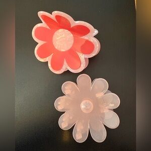 Pink Flower Hair Claw Clips- Set of 2